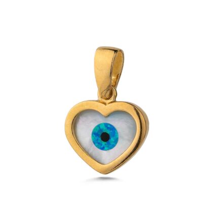 Mother of Pearl Heart Evil Eye Pendant 925 Sterling Silver Gold Plated