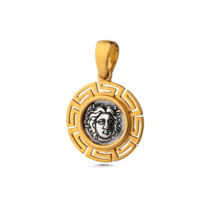 Helios Sun Meander Pendant 925 Sterling Silver Gold Plated