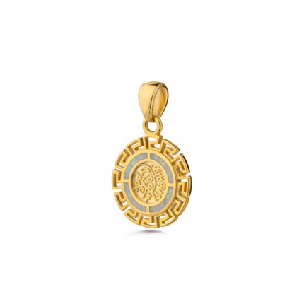 White Opal Meander and Phaistos Pendant Gold Plated
