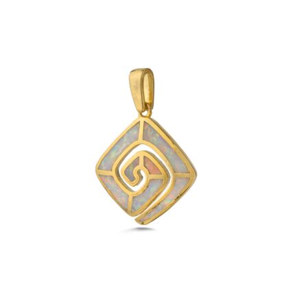 White Opal Meander Pendant 925 Sterling Silver Gold Plated