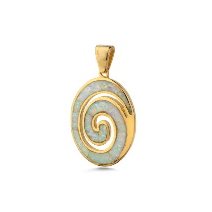 White Opal Spiral Oval Pendant 925 Sterling Silver Gold Plated