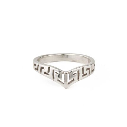 Greek Key Chevron V Ring in 925 Sterling Silver