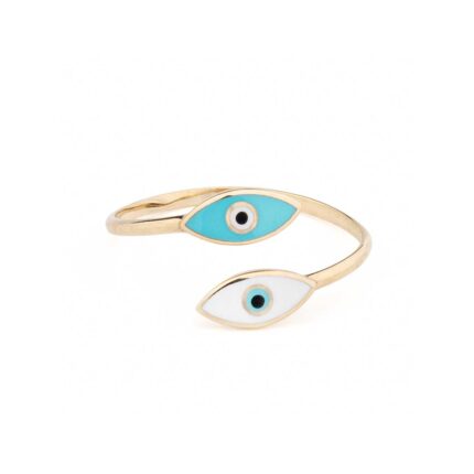 14k Gold Open Evil Eye Ring with enamel
