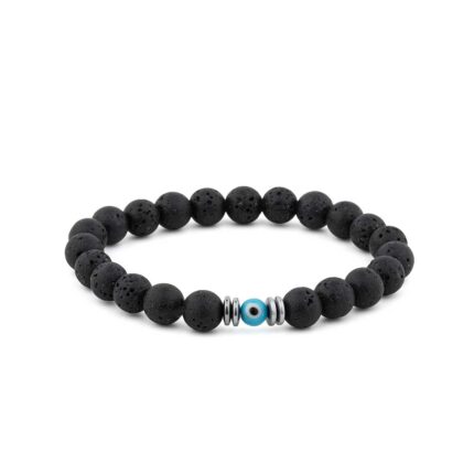 Lava Stone & Evil Eye Elastic Bracelet