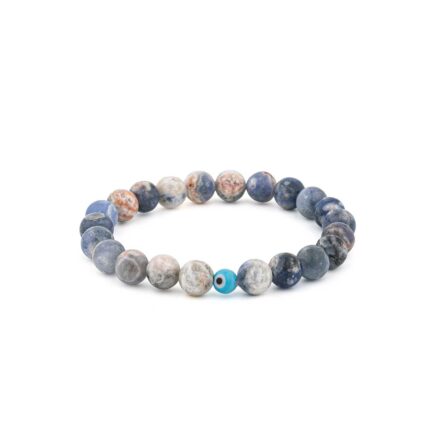 Unisex Gemstone Bracelet with Evil Eye Charm