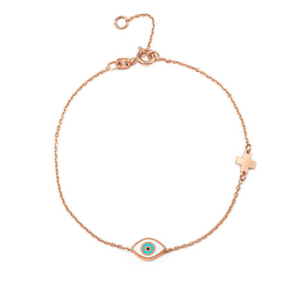 Evil Eye Bracelet with Cross - Sterling Silver and Rose Plated