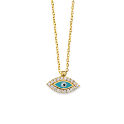 Turquoise Evil Eye Necklace with Zircon - Sterling Silver and Gold Plated