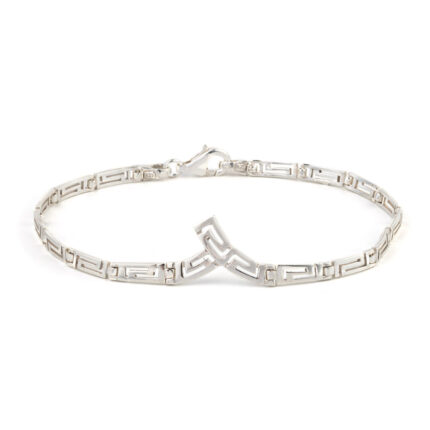 Greek Key Link V-Shaped Bracelet – 925 Sterling Silver