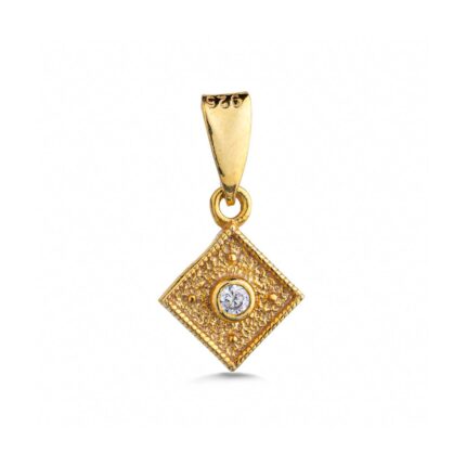 Byzantine Rhombus in 925 Sterling Silver Gold Plated with Zircon Stone