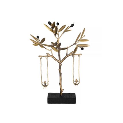 Kids Playing in Olive Tree Bronze Sculpture with Lava Base