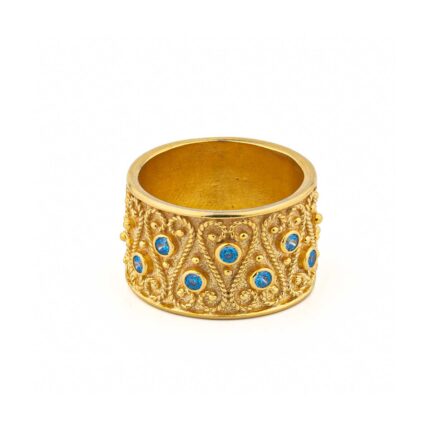 Large Byzantine Ring with Zircons - Sterling Silver and 18K Gold Plating